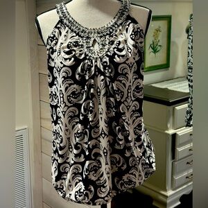 Elegant Black and White Beaded Women's Top